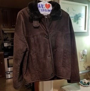 Jones NY Suede Brown faux fur lined coat